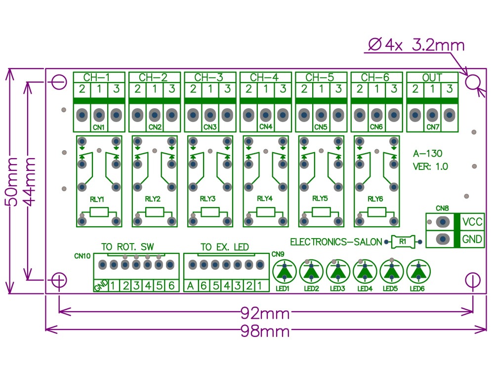 ELECTRONICS-SALON 6 Channel Unbalanced Stereo or Balanced Mono Audio Input Selector Relay Module.