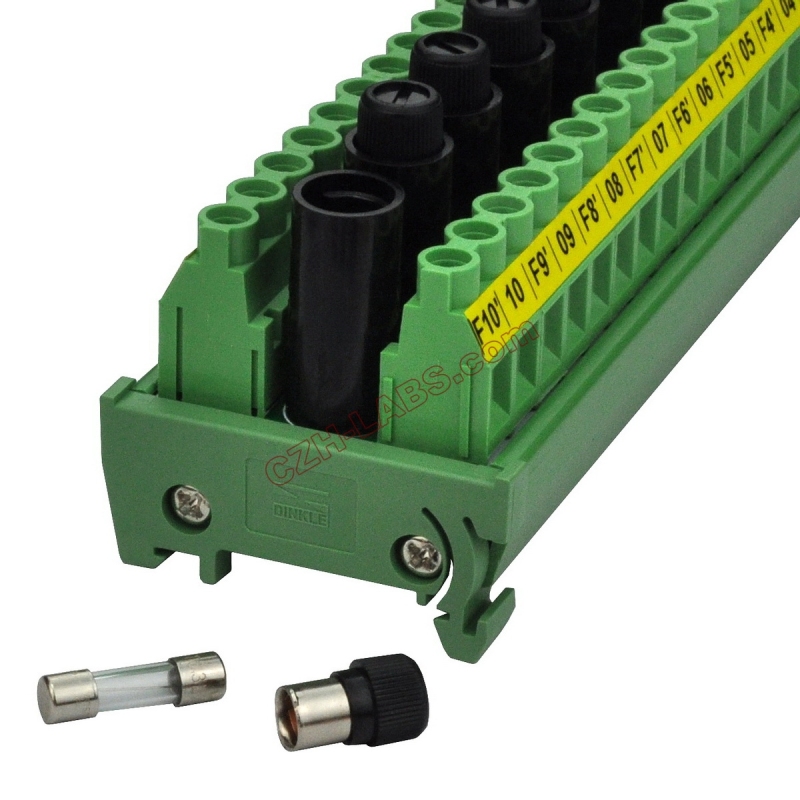 CZH-LABS DIN Rail Mount 20 Position Screw Terminal Block Distribution Module with 10 Channel Fuses