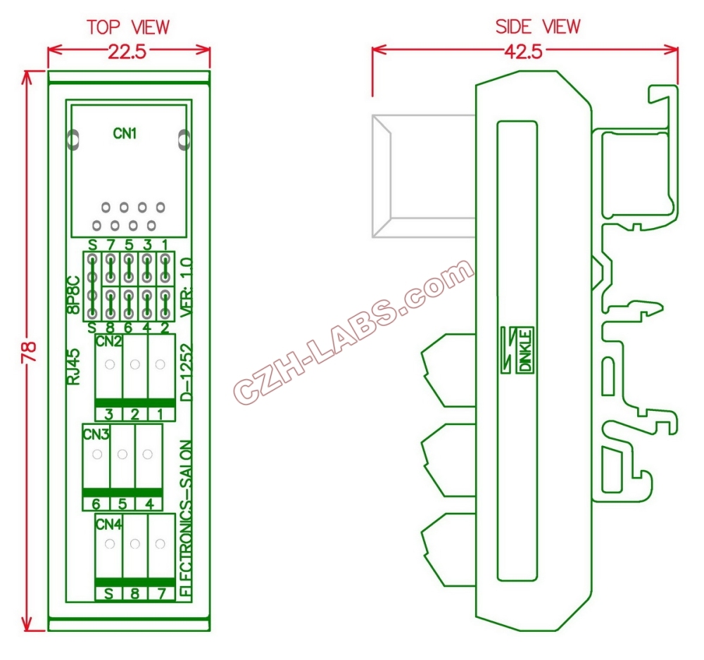 Slim DIN Rail Mount RJ45 8P8C Breakout Board Interface Module.