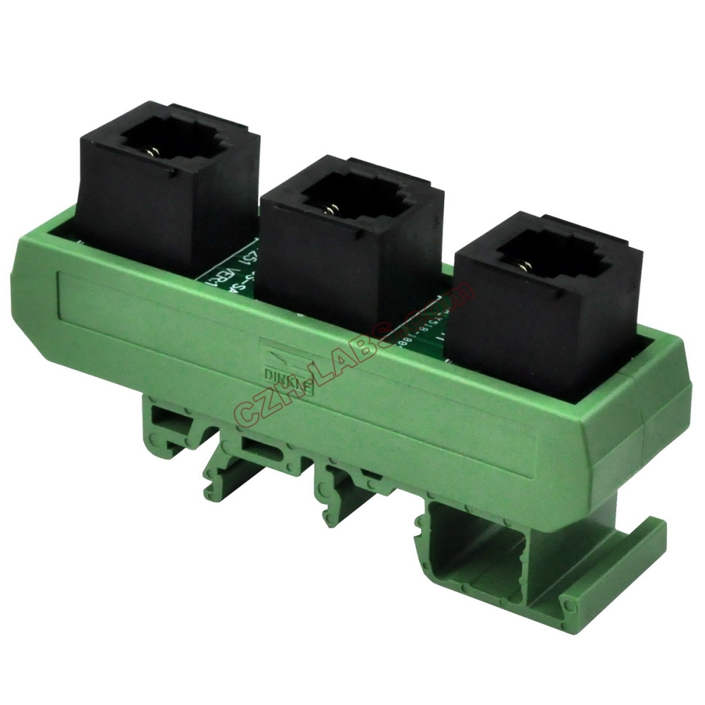 Slim DIN Rail Mount RJ11/RJ12 6P6C 3 Jacks Splitter Buss Board Interface Module.