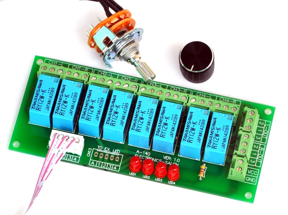 ELECTRONICS-SALON Balanced Four Stereo Audio Signal Input Selector Relay Module.
