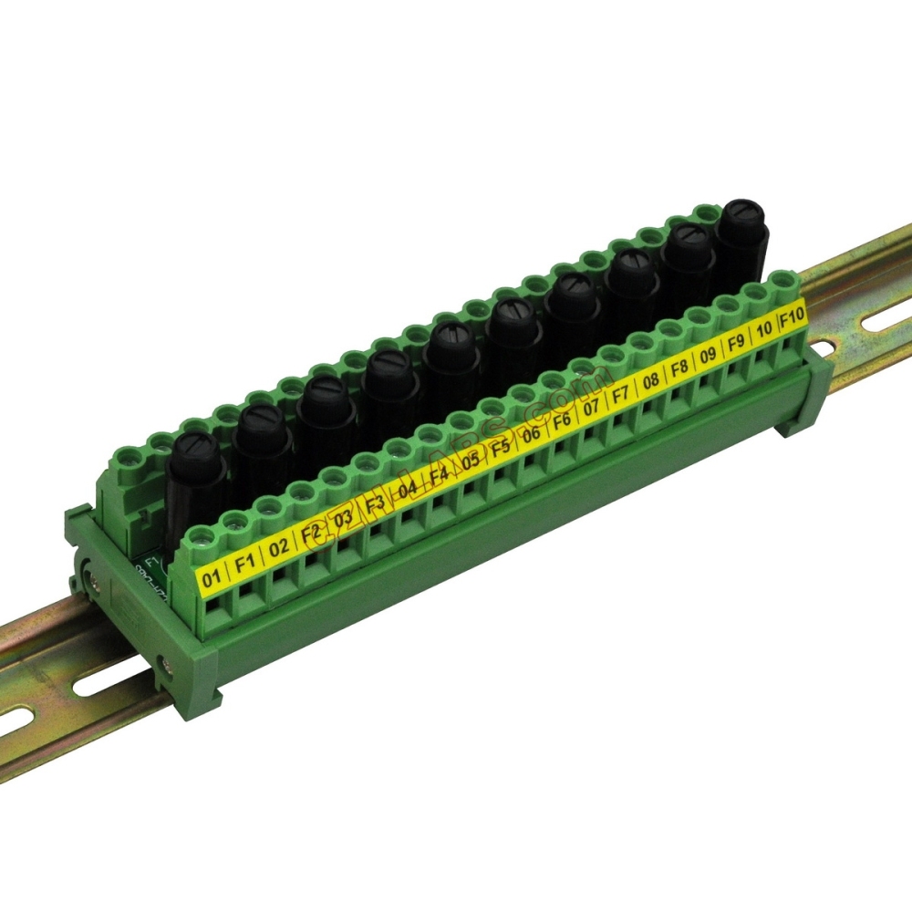 CZH-LABS DIN Rail Mount 20 Position Screw Terminal Block Distribution Module with 10 Channel Fuses