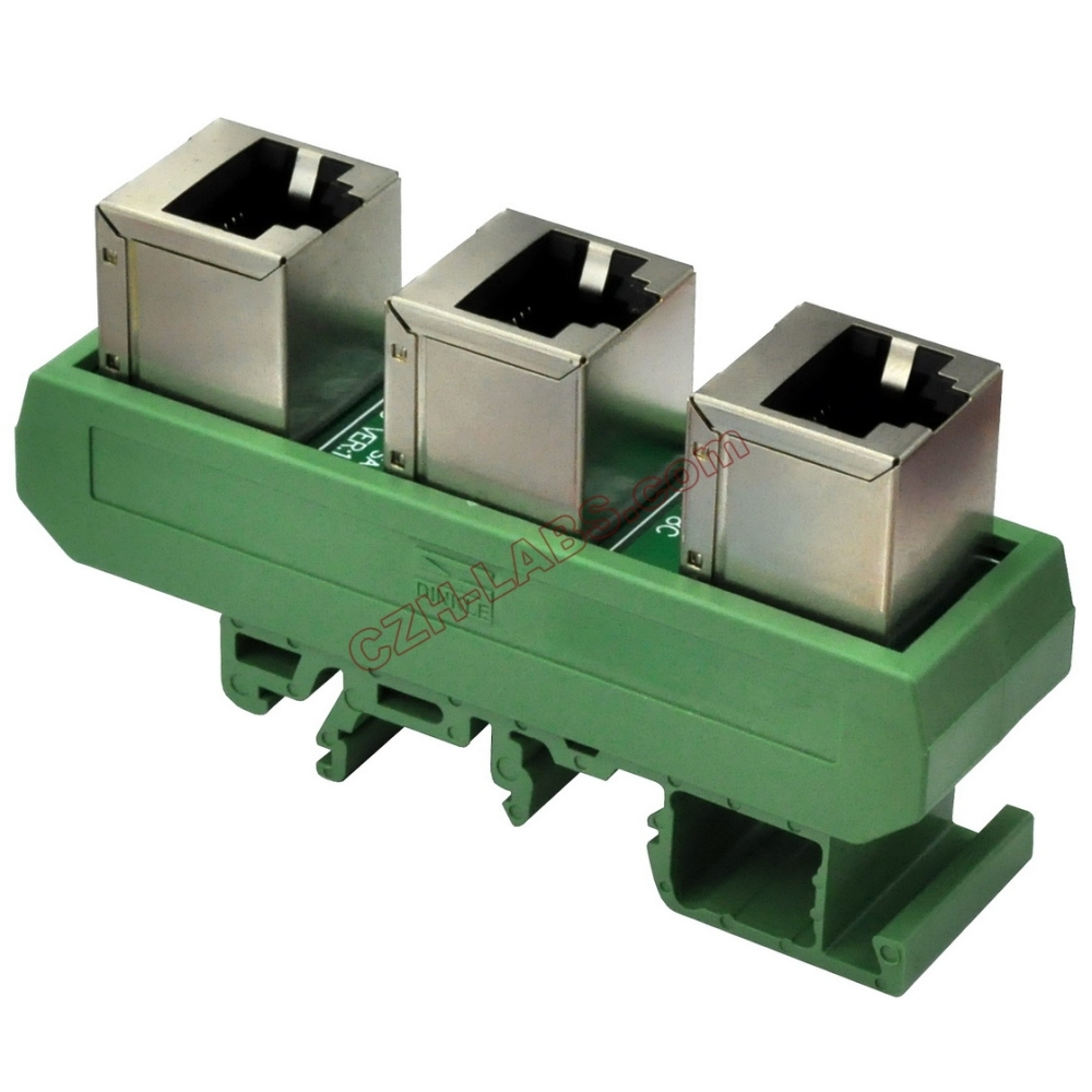 Slim DIN Rail Mount RJ45 8P8C 3 Jacks Splitter Buss Board Interface Module.
