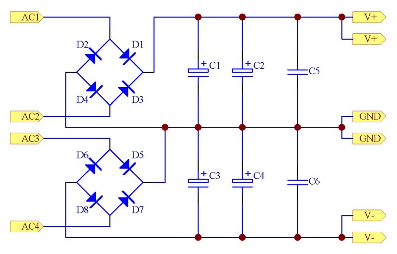 ELECTRONICS-SALON +/-40V 3A Dual Bridge Dual Polarity Unregulated Power Supply Module.