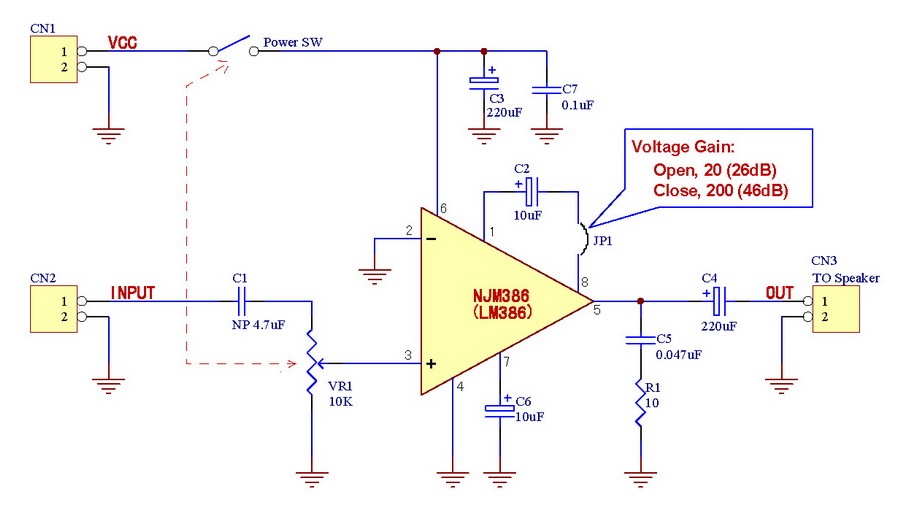 AUDIOWIND Battery Supply Audio Mono Amplifier Kit, NJM386D, LM386.