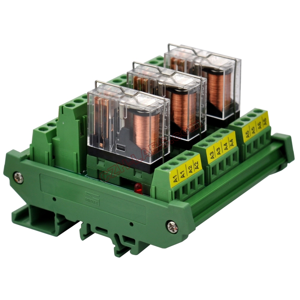 DIN Rail Mount AC/DC 24V Control 3 DPDT 5Amp Pluggable Power Relay Interface Module.