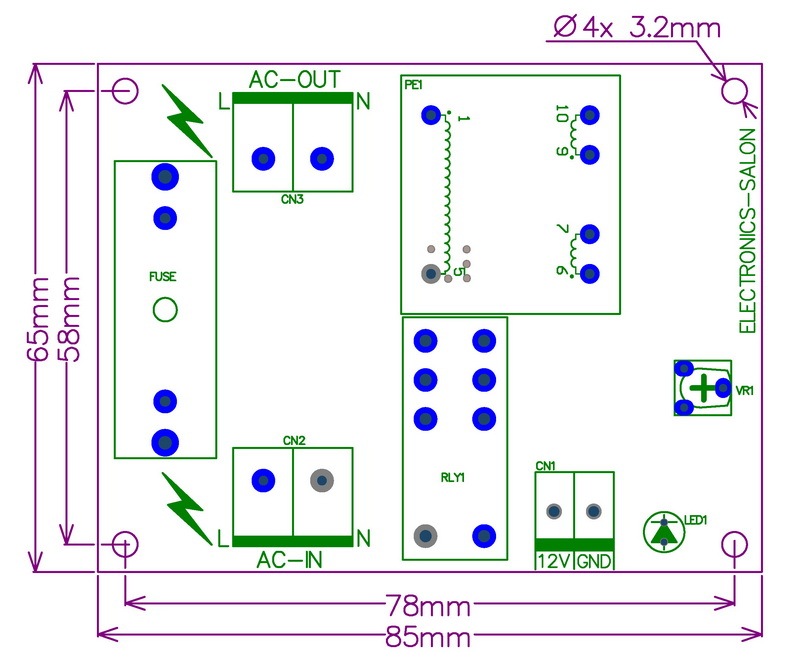 ELECTRONICS-SALON 115Vac Mains Power ON Delay Soft-start Protection Module, with 12 Vdc Regulator.