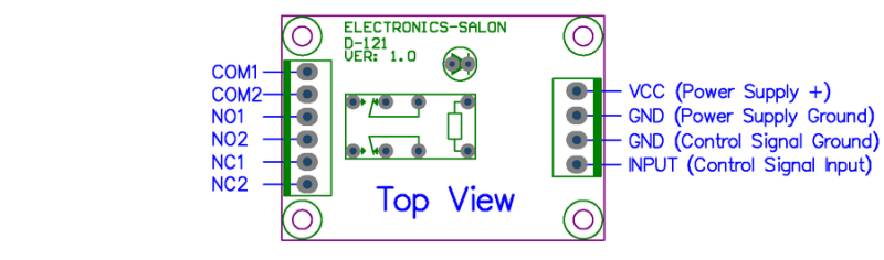 ELECTRONICS-SALON DPDT Signal Relay Module, 12Vdc, RY12W-K Relay. Has Assembled.