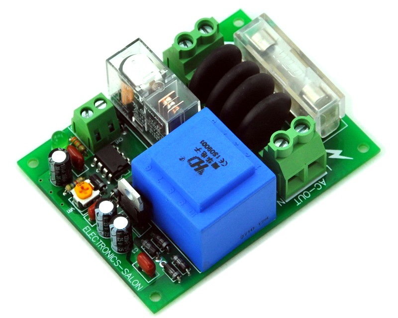 ELECTRONICS-SALON 115Vac Mains Power ON Delay Soft-start Protection Module, with 12 Vdc Regulator.