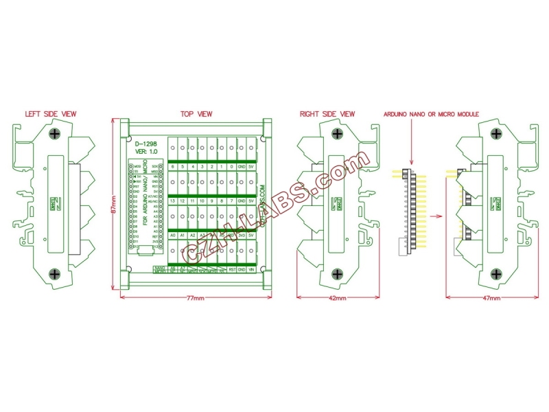 DIN Rail Mount Screw Terminal Block Breakout Module Board for Arduino NANO/MICRO.