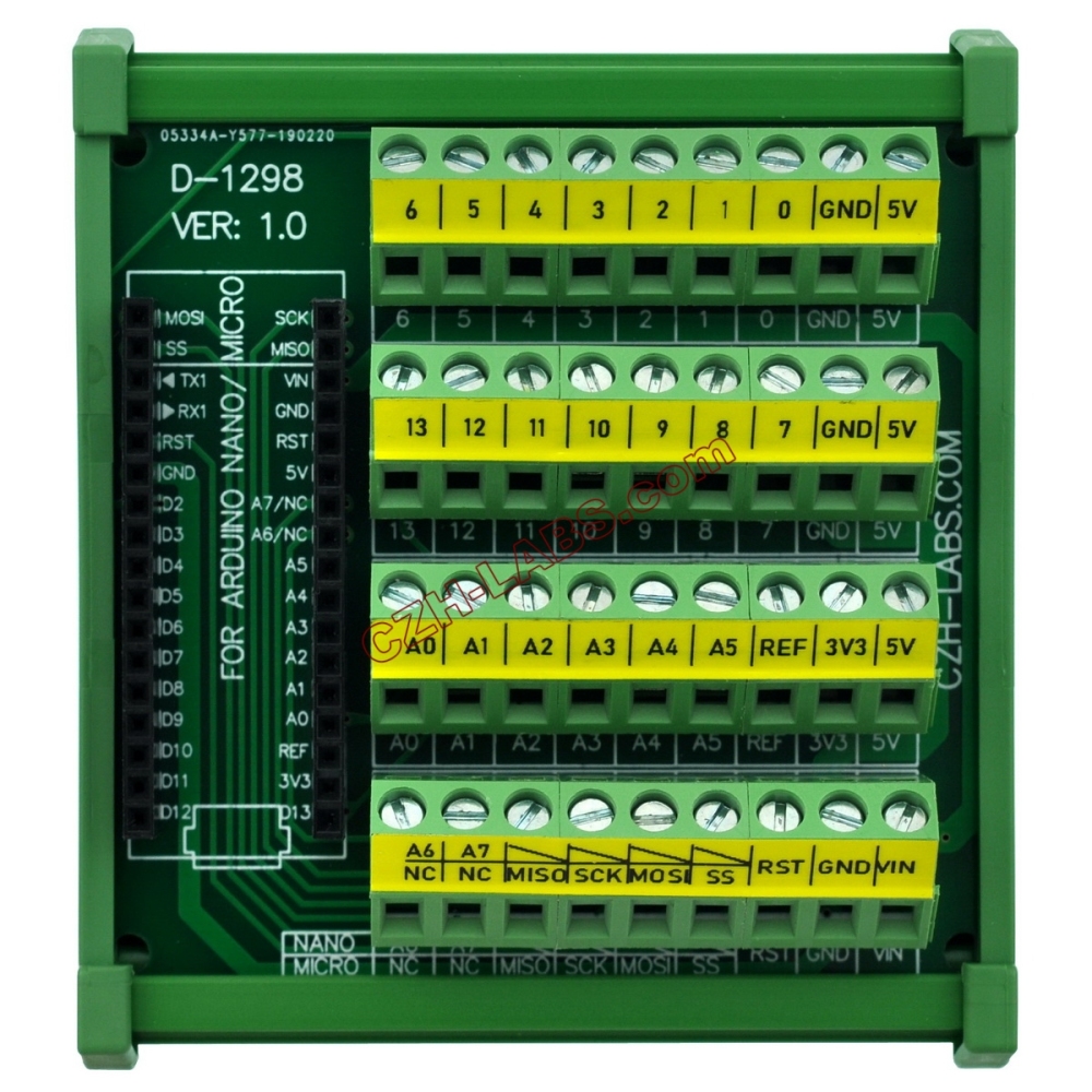 DIN Rail Mount Screw Terminal Block Breakout Module Board for Arduino NANO/MICRO.