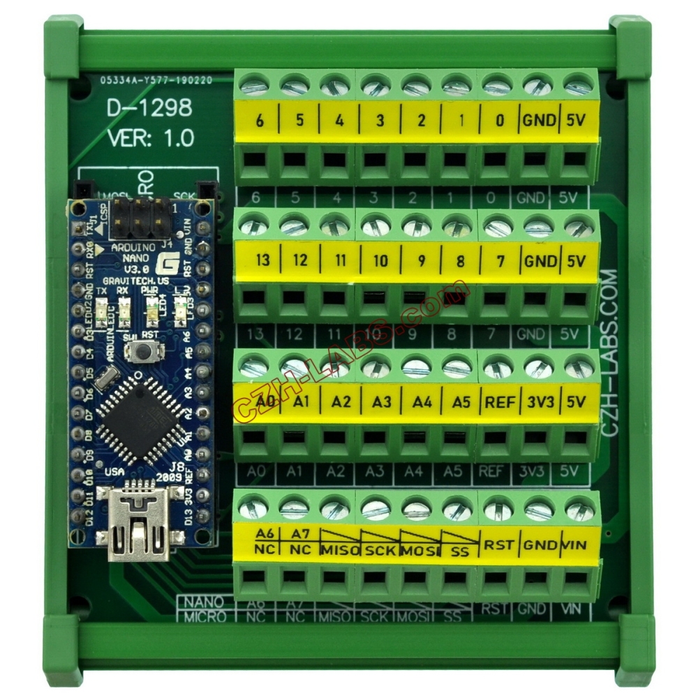 DIN Rail Mount Screw Terminal Block Breakout Module Board for Arduino NANO/MICRO.