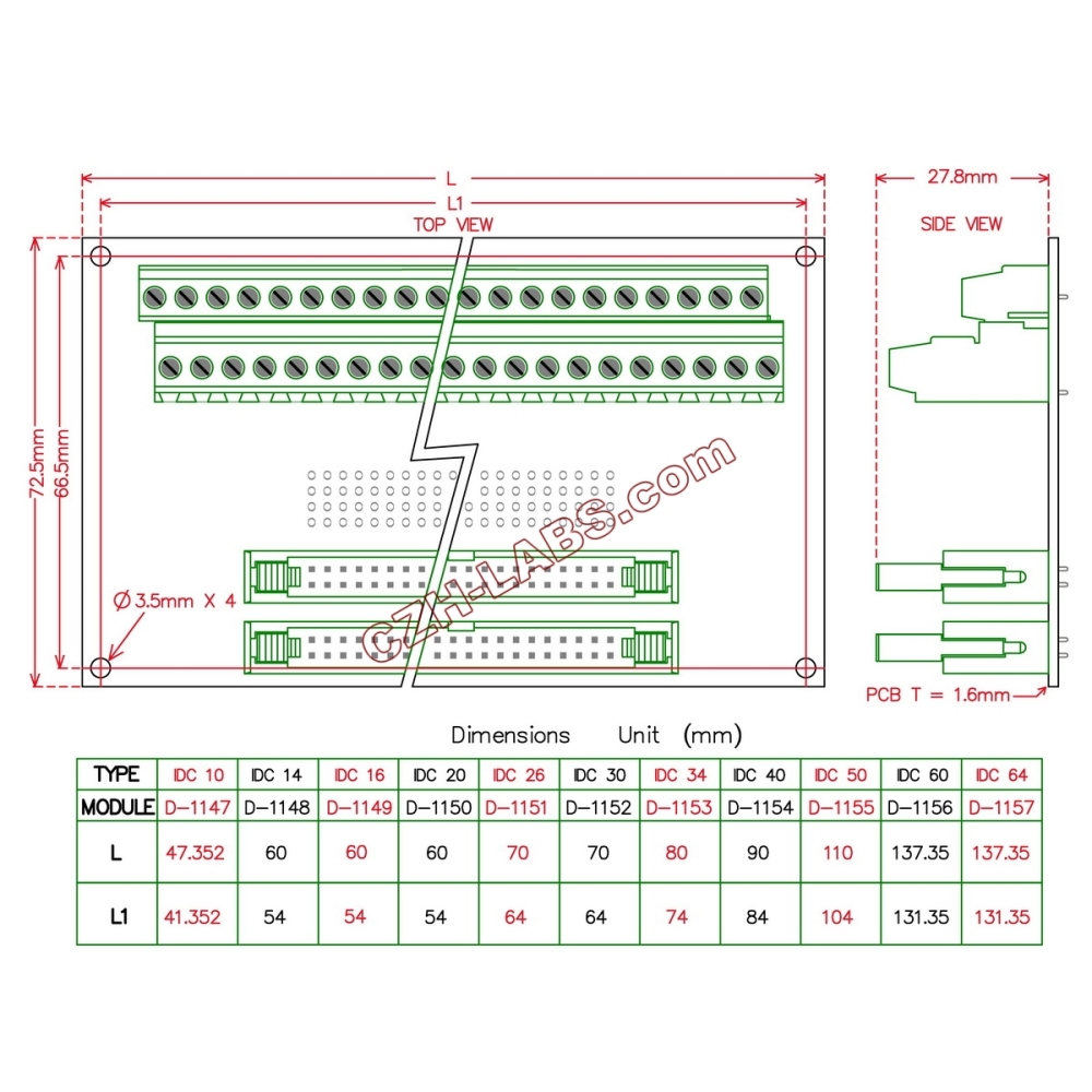 DIN Rail Mount Dual IDC10 Pitch 2.54mm Male Header Interface Module Breakout Board.