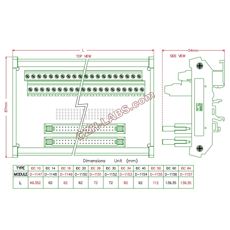 DIN Rail Mount Dual IDC10 Pitch 2.54mm Male Header Interface Module Breakout Board.