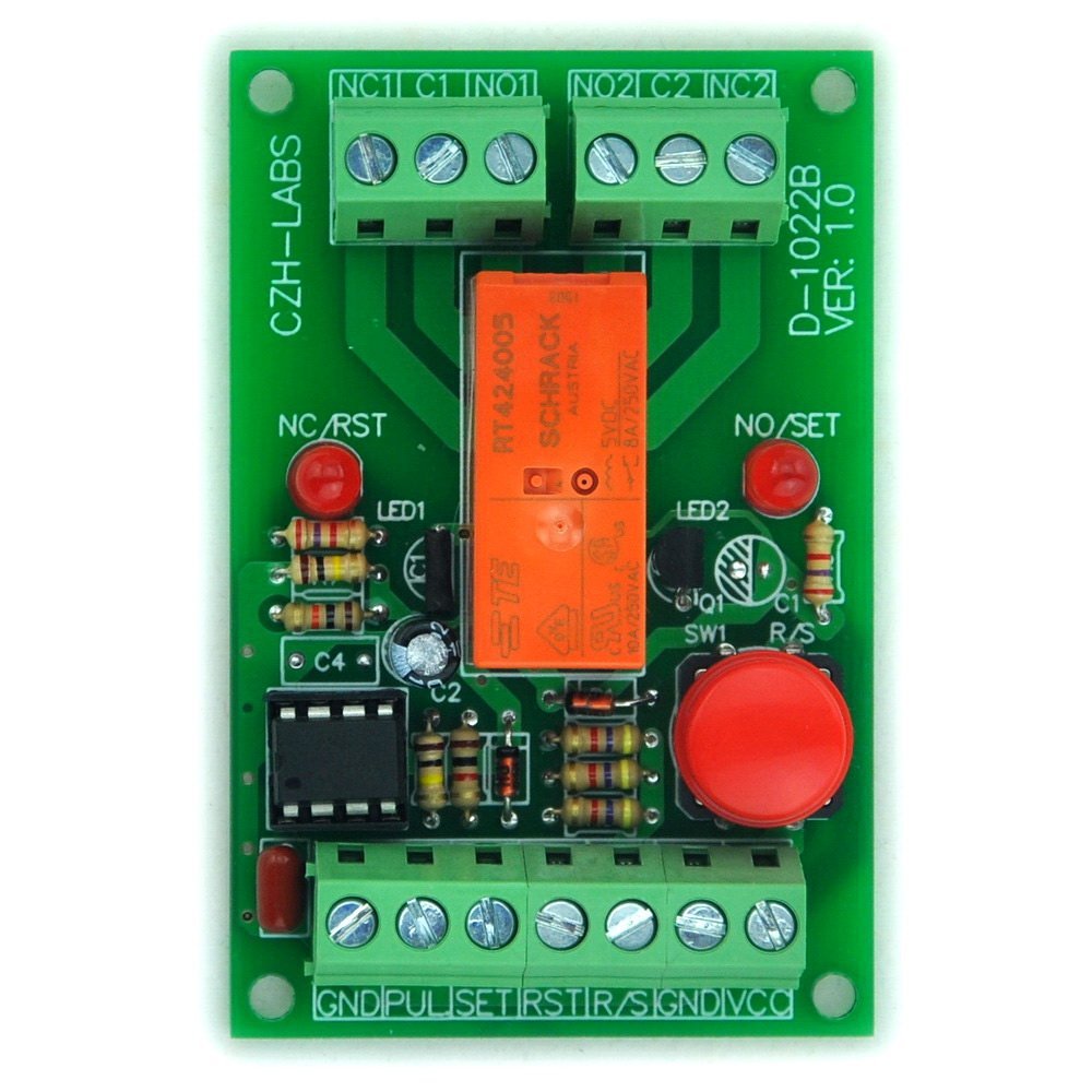 DIN Rail Momentary-Switch/Pulse-Signal Control Latching DPDT Relay Module, 5V.