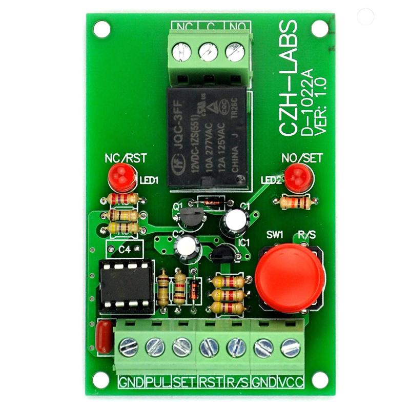 Panel Mount Momentary-Switch/Pulse-Signal Control Latching SPDT Relay Module,12V.