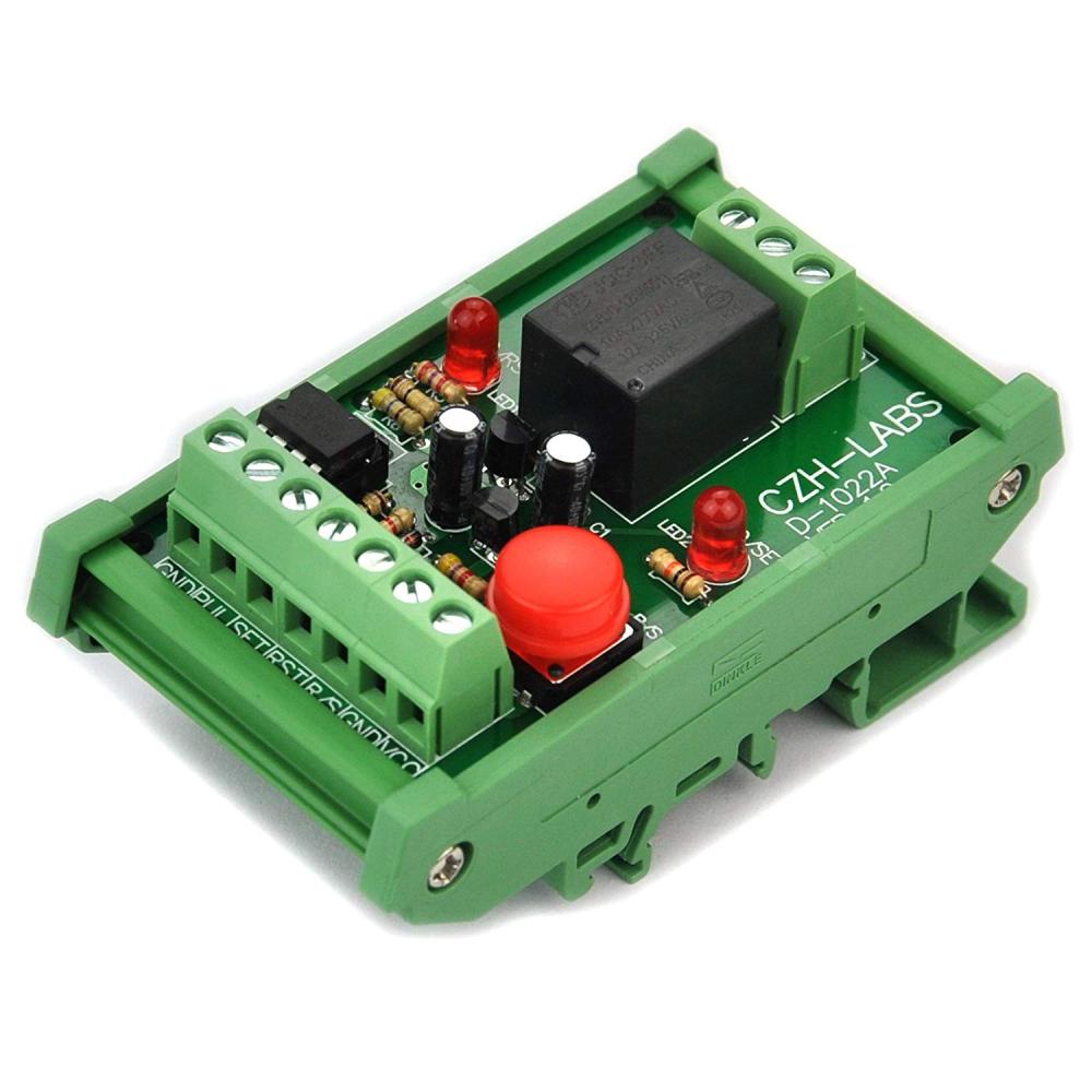 DIN Rail Momentary-Switch/Pulse-Signal Control Latching SPDT Relay Module, 12V.