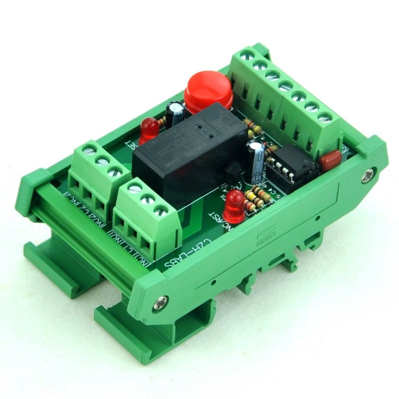 DIN Rail Momentary-Switch/Pulse-Signal Control Latching DPDT Relay Module, 12V.