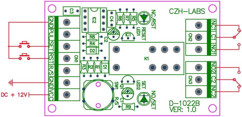 Panel Mount Momentary-Switch/Pulse-Signal Control Latching DPDT Relay Module,5V.