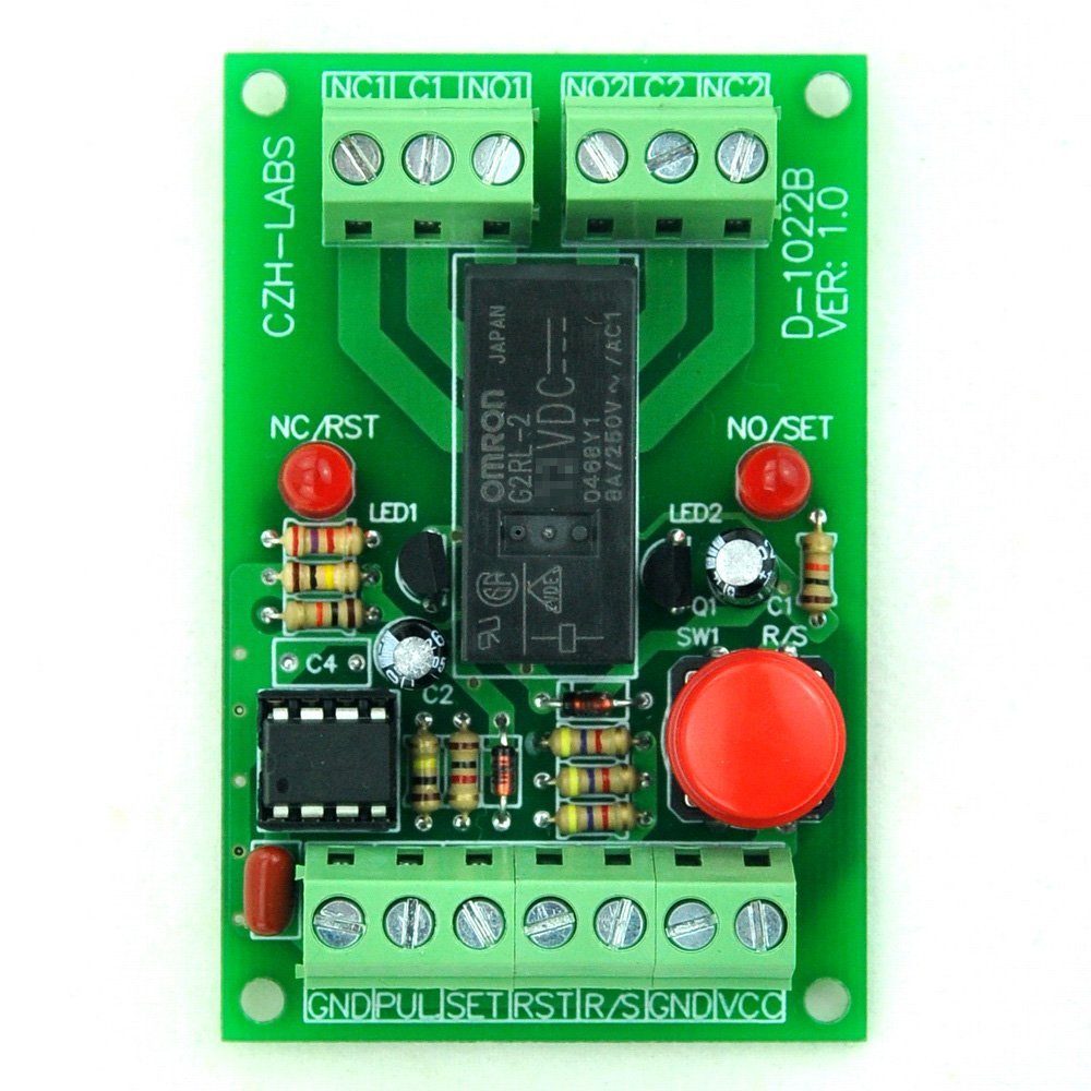 DIN Rail Momentary-Switch/Pulse-Signal Control Latching DPDT Relay Module, 24V.