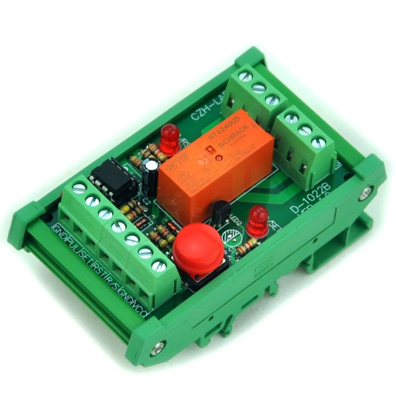 DIN Rail Momentary-Switch/Pulse-Signal Control Latching DPDT Relay Module, 5V.