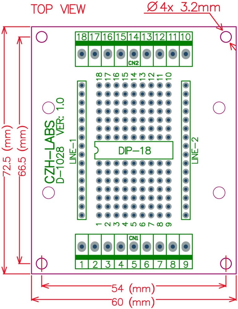 DIP-18 Component to Screw Terminal Block Adapter Board, DIP18 PCB.
