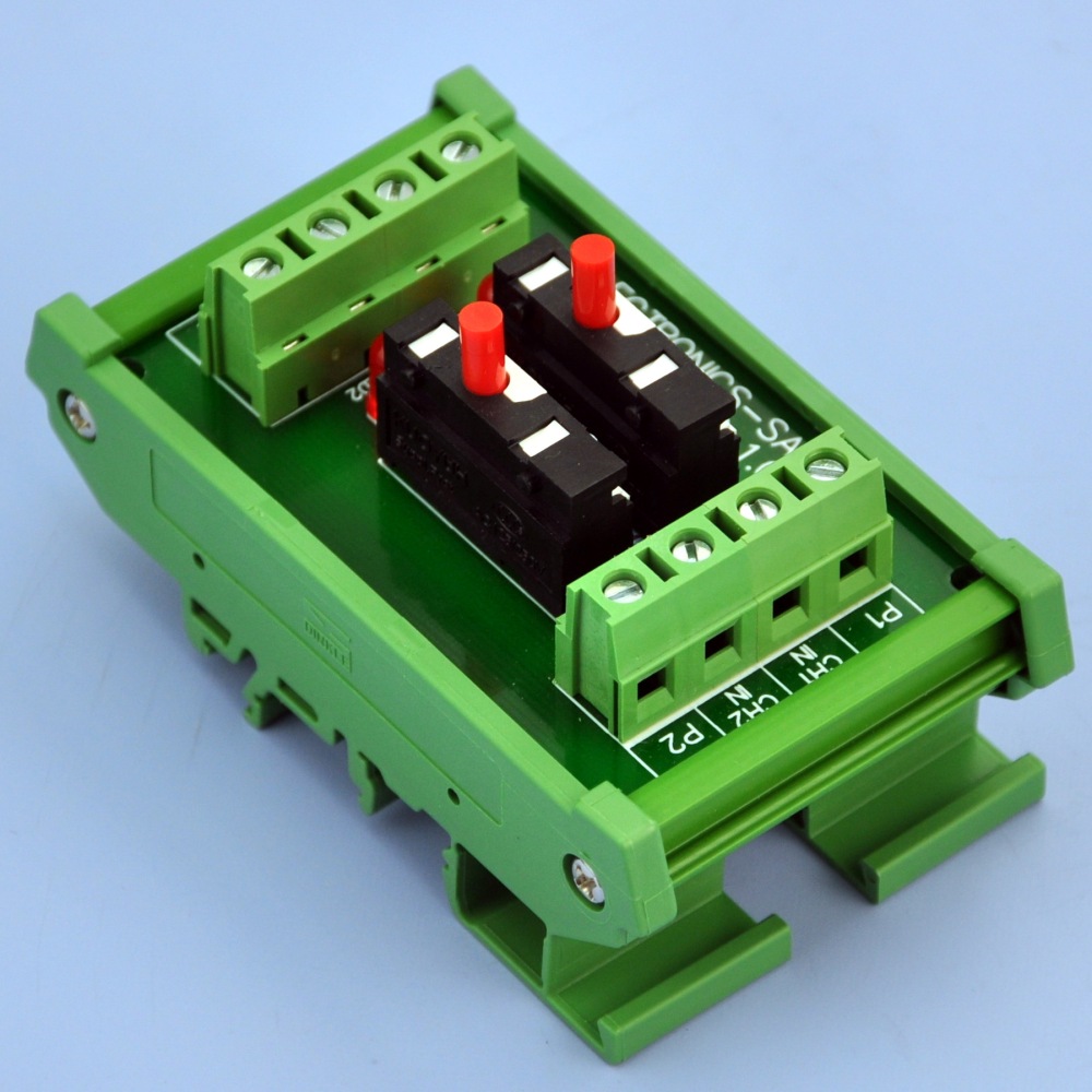DIN Rail Mount 2 Channel Thermal Circuit Breaker Module, with 2 Direct Connection Terminal.
