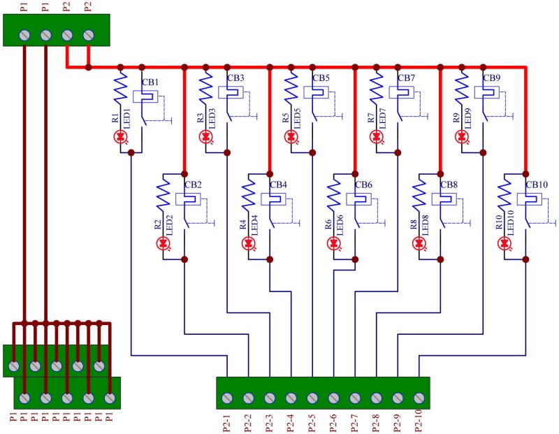 DIN Rail Mount 10 Position Thermal Circuit Breaker Power Distribution Module.