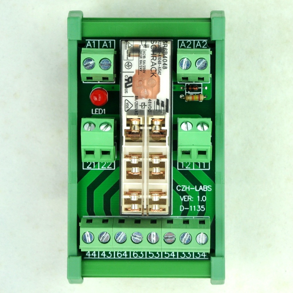 DIN Rail Mount Safety Relay Module, 48V AC/DC, SR6B4048, 4PST-NO DPST-NC.