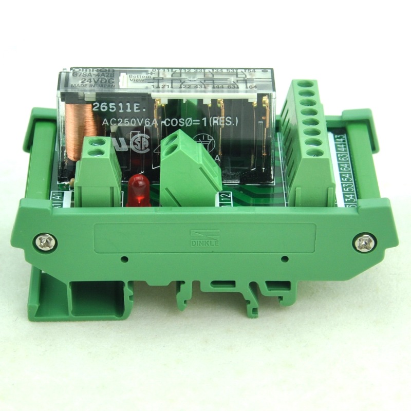 DIN Rail Mount Safety Relay Module, 24V AC/DC, G7SA-4A2B, 4PST-NO DPST-NC.