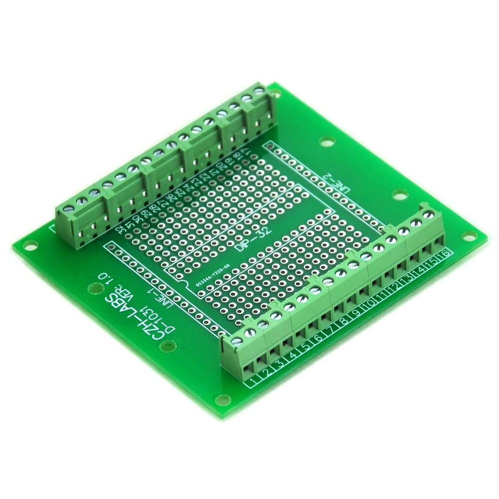 DIP-32 Component to Screw Terminal Block Adapter Board, DIP32 PCB.