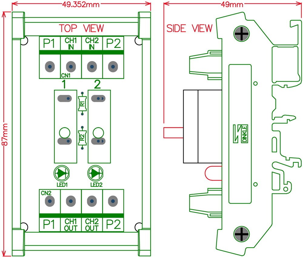 DIN Rail Mount 2 Channel Thermal Circuit Breaker Module, with 2 Direct Connection Terminal.