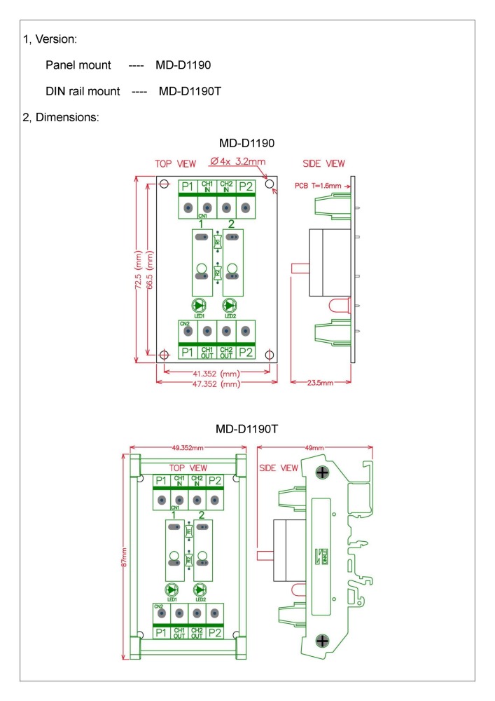 Panel Mount 2 Channel Thermal Circuit Breaker Module, with 2 Direct Connection Terminal.
