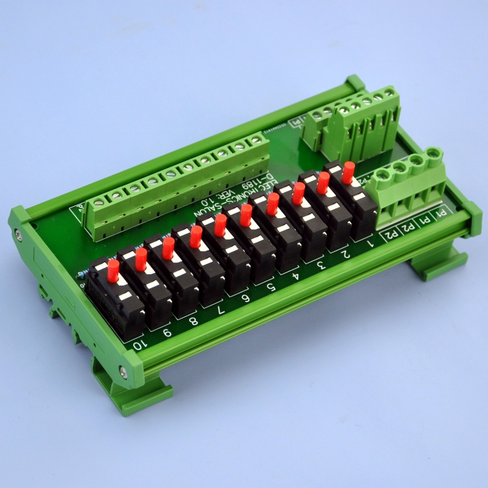 DIN Rail Mount 10 Position Thermal Circuit Breaker Power Distribution Module.