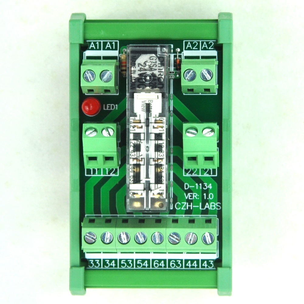DIN Rail Mount Safety Relay Module, 24V AC/DC, G7SA-4A2B, 4PST-NO DPST-NC.