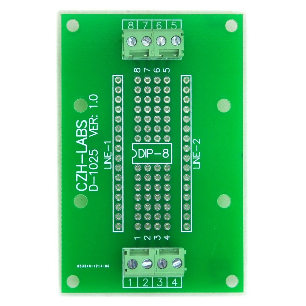 DIP-8 Component to Screw Terminal Adapter Board, w/HQ DIN Rail Mount Carrier.