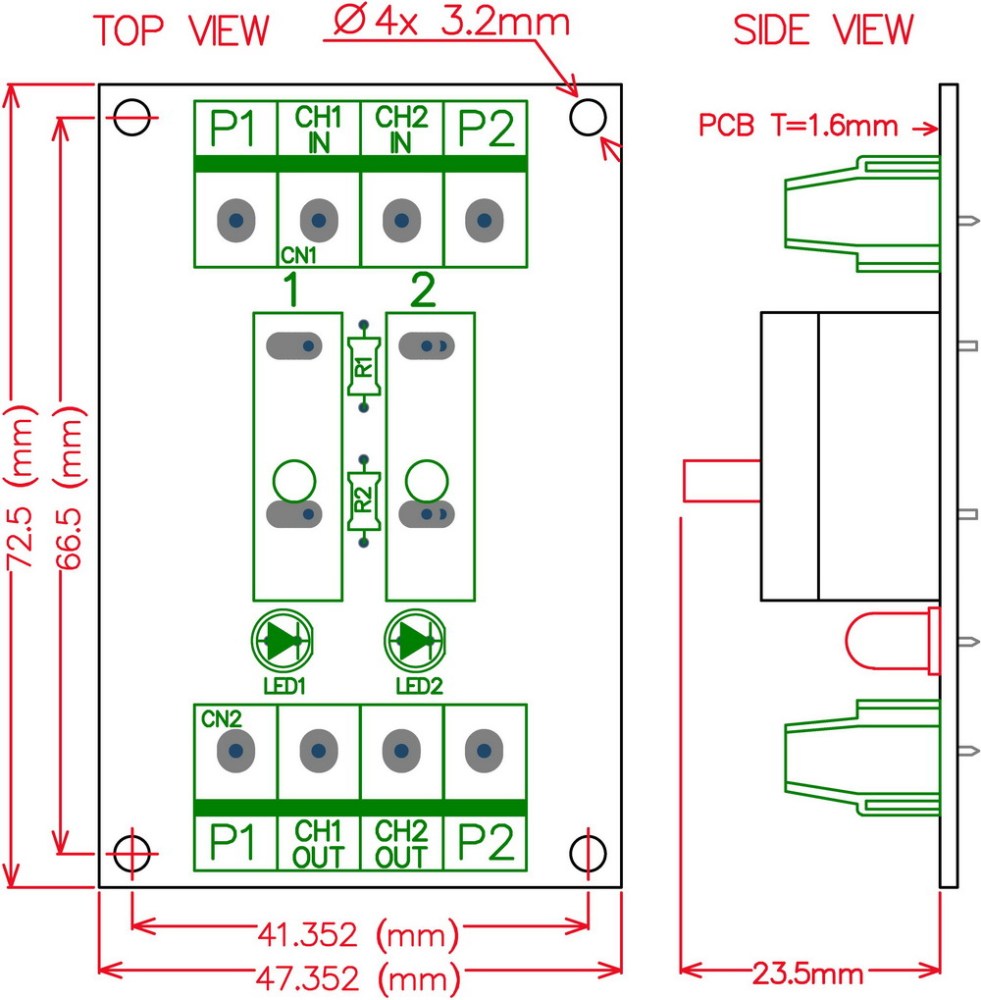Panel Mount 2 Channel Thermal Circuit Breaker Module, with 2 Direct Connection Terminal.