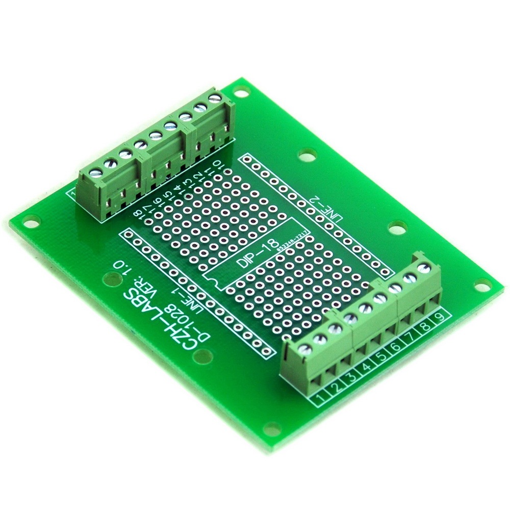 DIP-18 Component to Screw Terminal Block Adapter Board, DIP18 PCB.