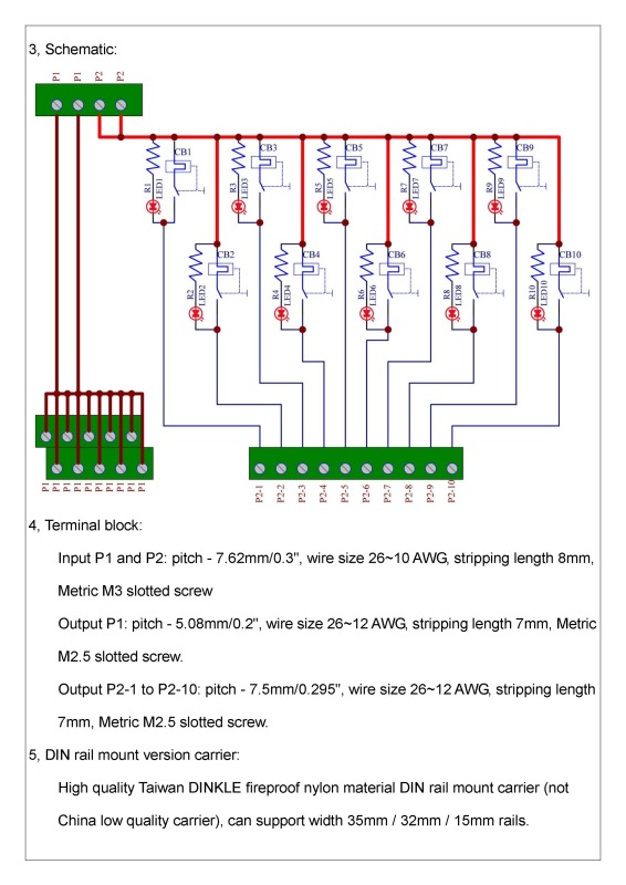 Panel Mount 10 Position Thermal Circuit Breaker Power Distribution Module.