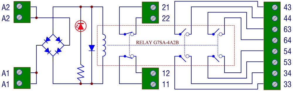 DIN Rail Mount Safety Relay Module, 24V AC/DC, G7SA-4A2B, 4PST-NO DPST-NC.