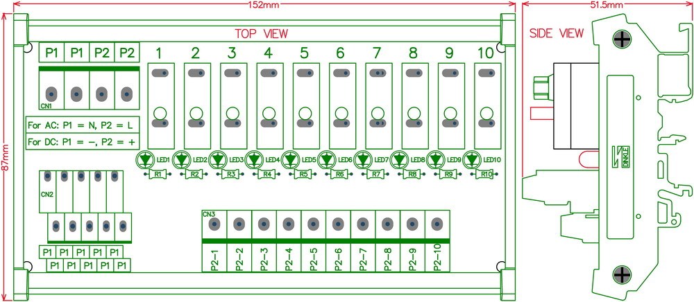 DIN Rail Mount 10 Position Thermal Circuit Breaker Power Distribution Module.