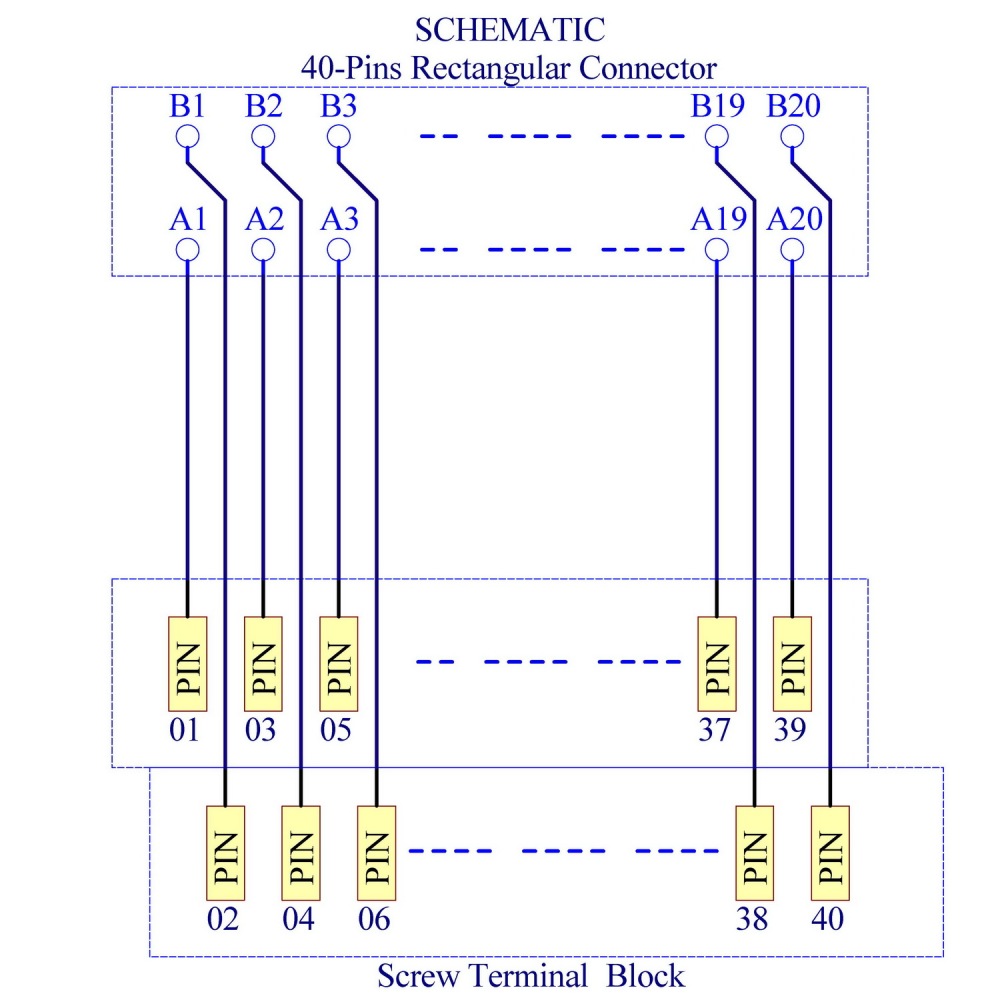 Compatible XW2B-40F5-P 40Pin Rectangular Connector-Terminal Block Conversion Module, for PLC Wiring. MD-D1235T-1