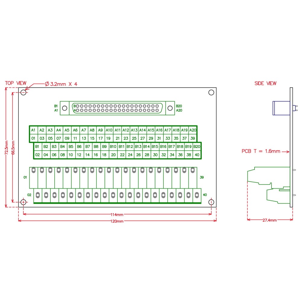 Compatible XW2B-40F5-P 40Pin Rectangular Connector-Terminal Block Conversion Module, for PLC Wiring. MD-D1235T-1