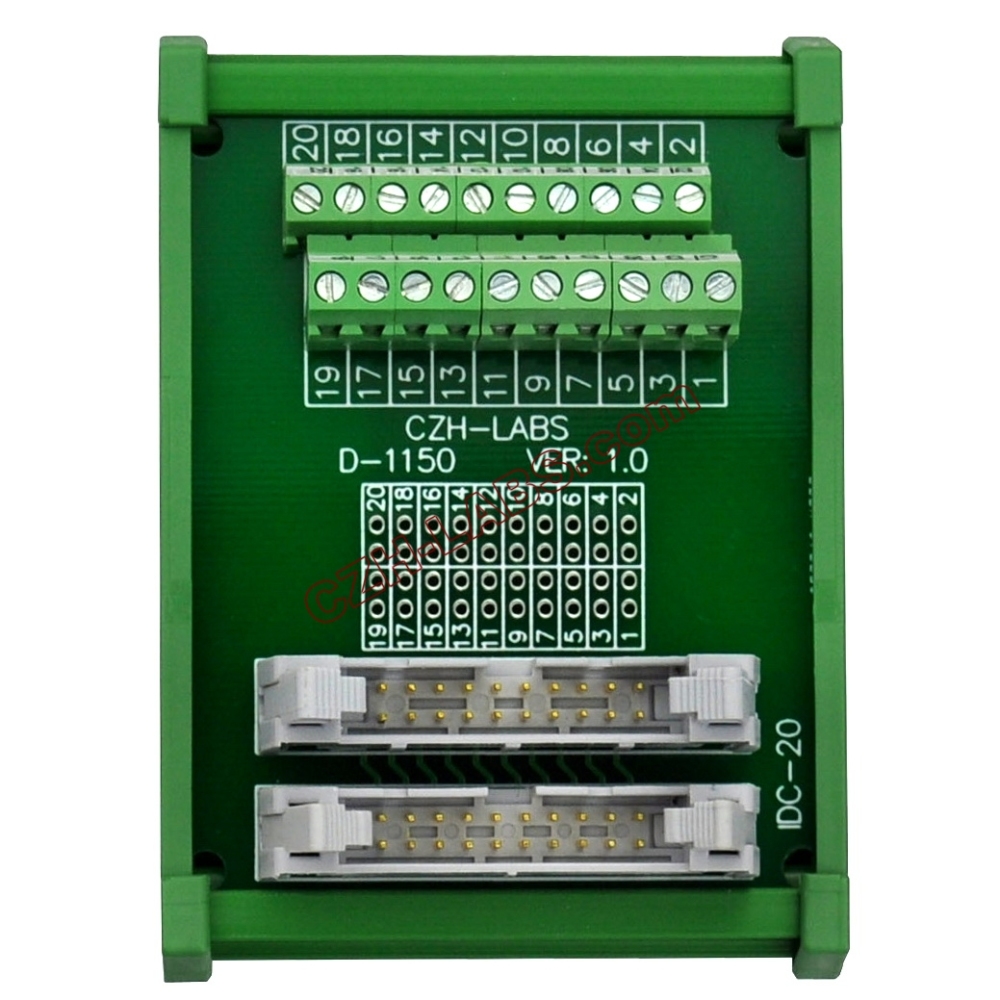DIN Rail Mount Dual IDC20 Pitch 2.54mm Male Header Interface Module Breakout Board.