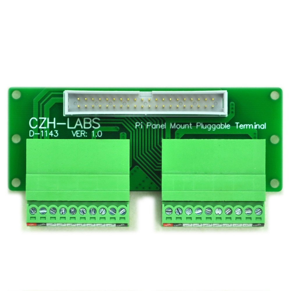 Pi Panel Mount Pluggable Terminal Block Breakout Module, for Raspberry Pi.