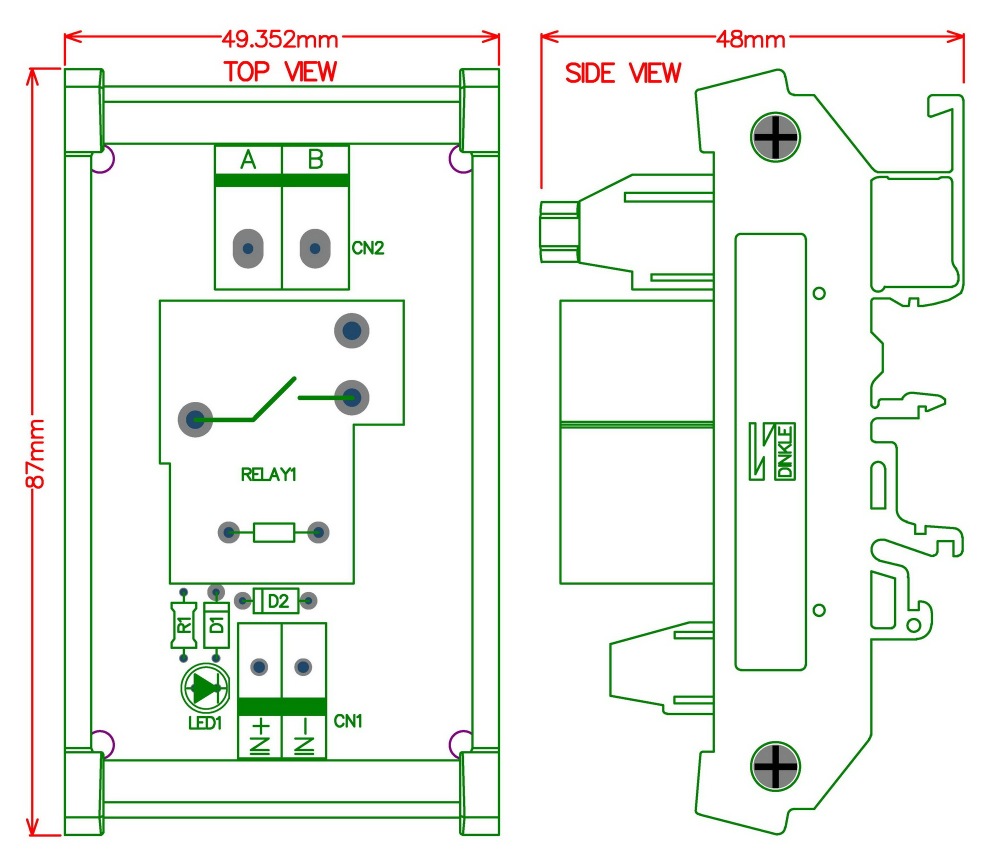 CZH-Labs DIN Rail Mount 24V Passive SPST-NO 30Amp Power Relay Module.
