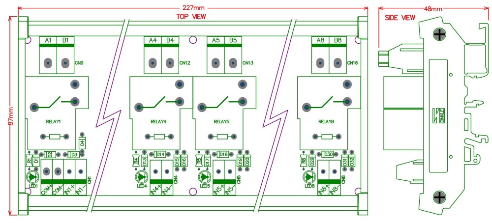 CZH-Labs DIN Rail Mount 12V Passive 8 SPST-NO 30Amp Power Relay Module.