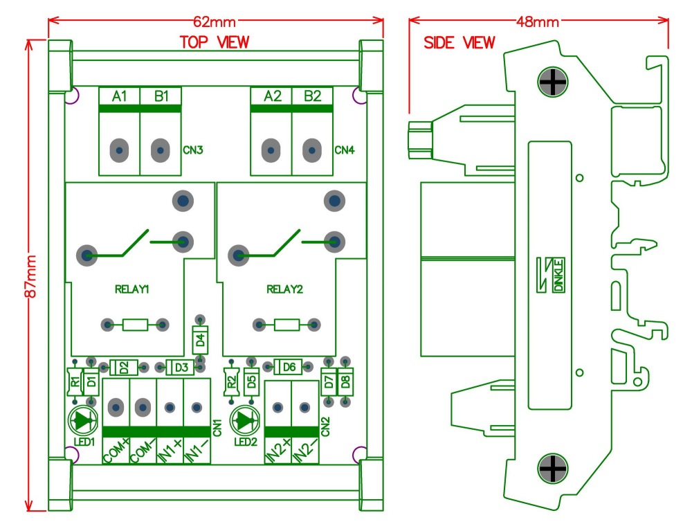CZH-Labs DIN Rail Mount 12V Passive 2 SPST-NO 30Amp Power Relay Module.