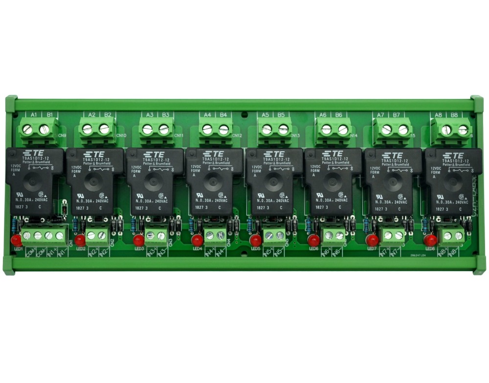 CZH-Labs DIN Rail Mount 12V Passive 8 SPST-NO 30Amp Power Relay Module.