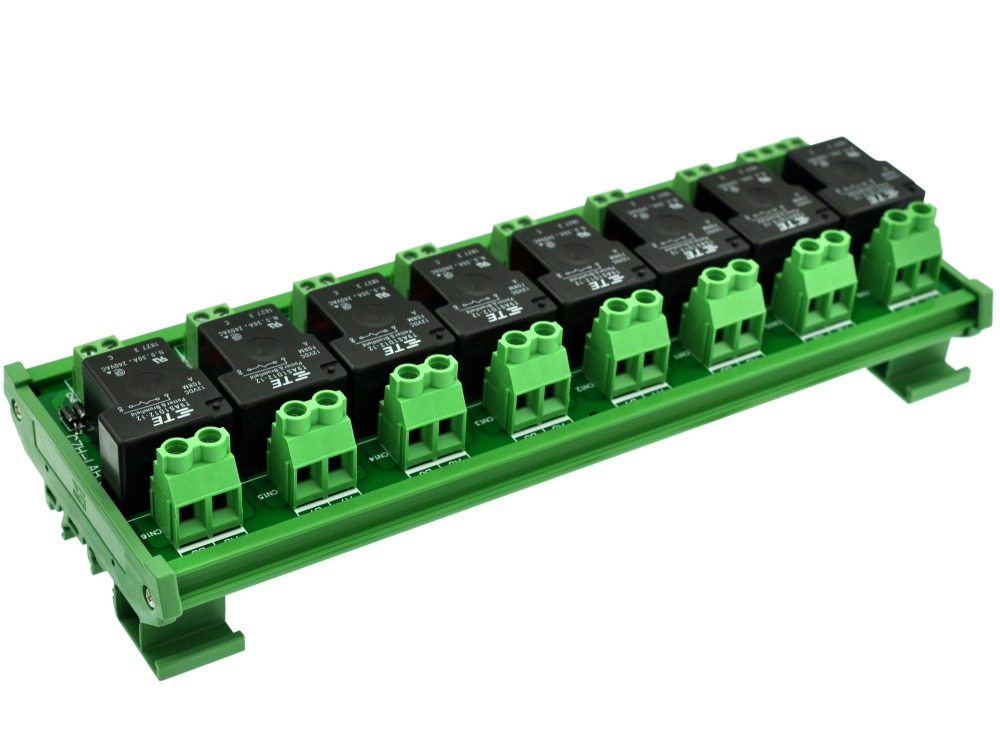 CZH-Labs DIN Rail Mount 12V Passive 8 SPST-NO 30Amp Power Relay Module.